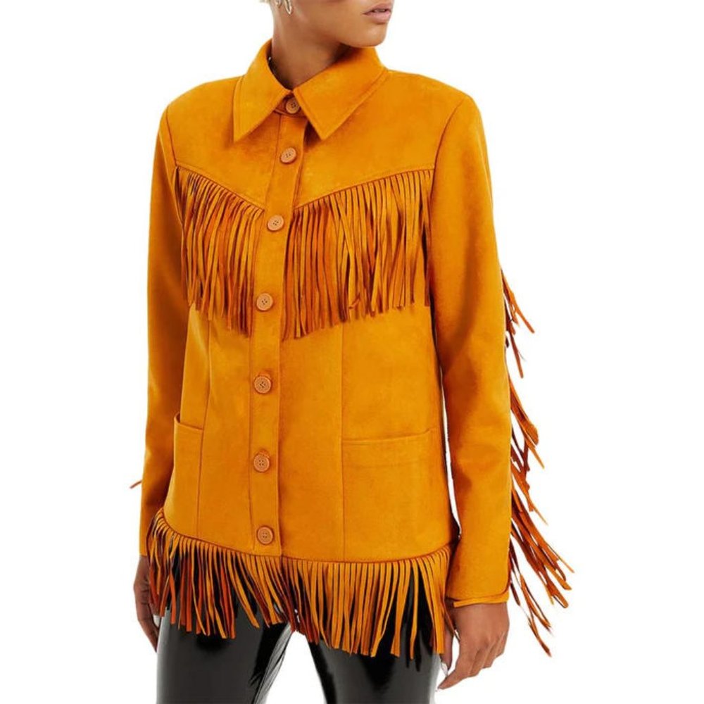 NWT DANIELLE BERNSTEIN FAUX SUEDE FRINGE JACKET - XS